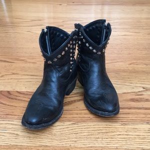Studded leather black ankle boot